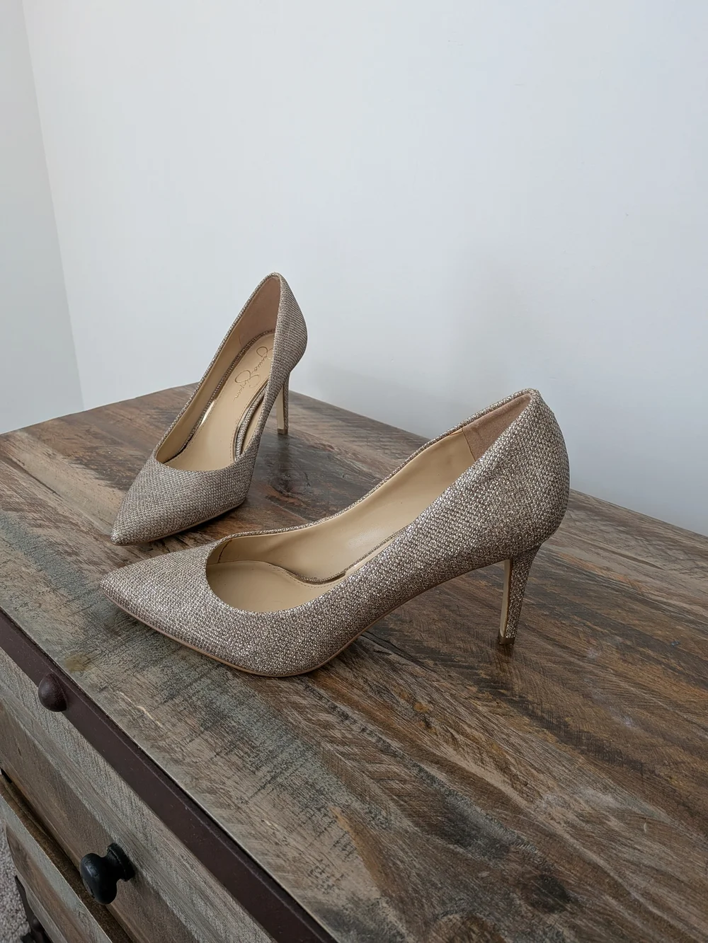 Jessica Simpson Glitter Pointed-Toe Pumps - Champagne